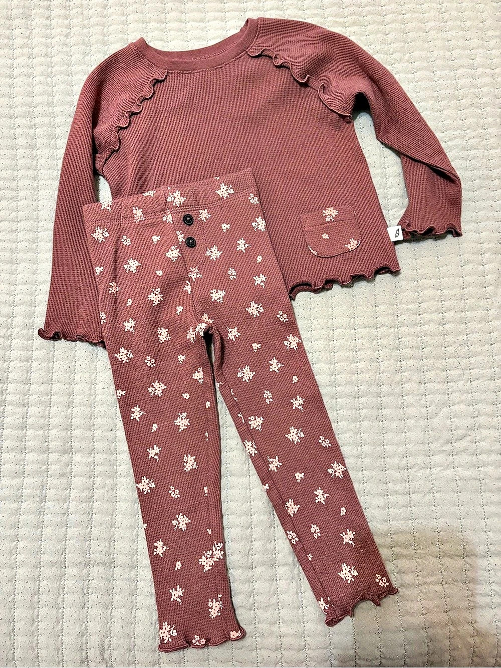 easy-peasy Toddler Girl Waffle Long Sleeve Top and Legging Set Pink 2T